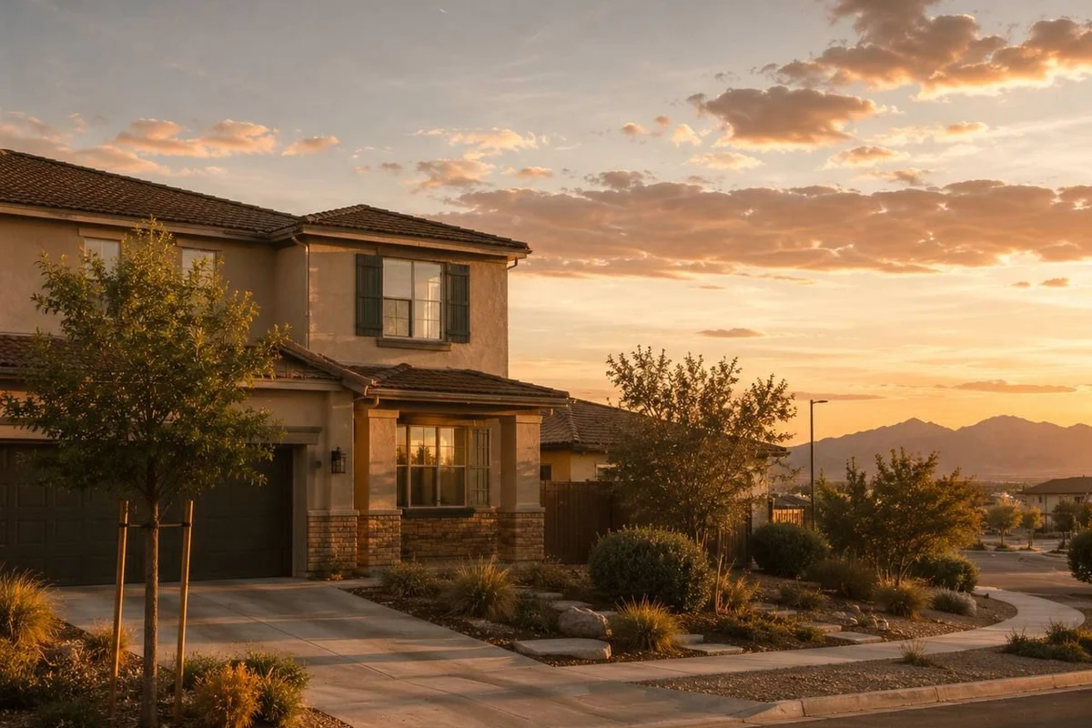 High-desert home under an open evening sky